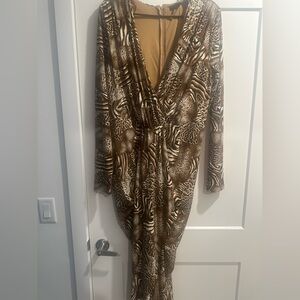 Elegant Brown Animal Print Dress